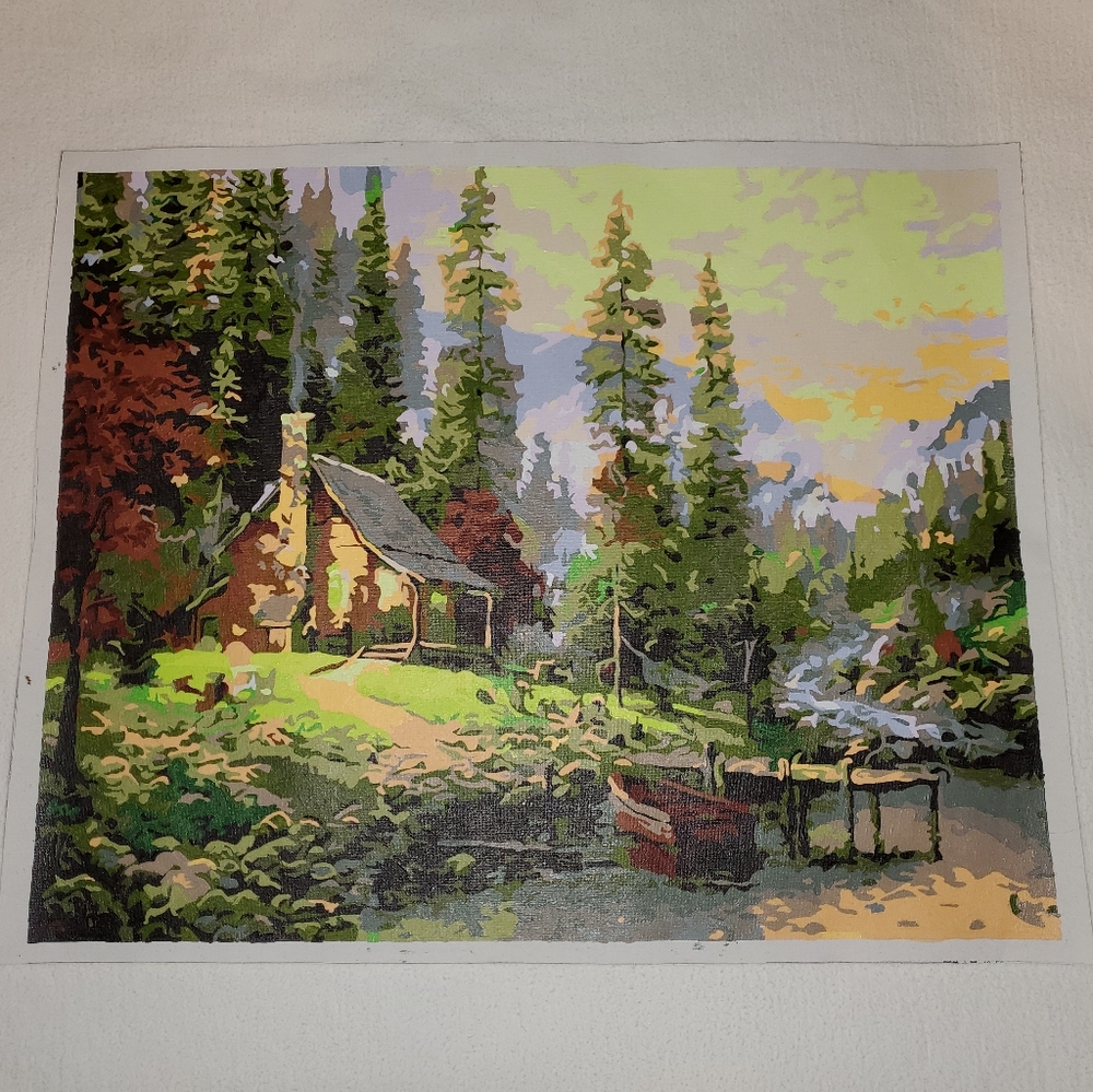 Handmade Paint By Numbers Cabin Painting Canvas